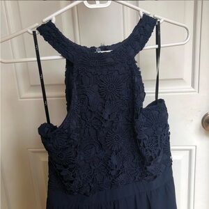 Lulus Lover’s Game Navy Blue Lace Skater Dress
